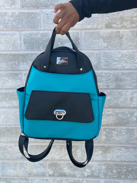 Black and Turquoise Backpack with Flap