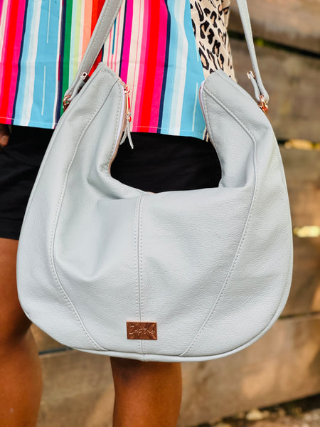 Pale Blue Leather Shoulder Bag (Ready to ship)